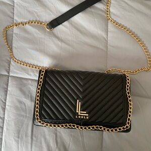 Loulu Quilted Black Crossbody Bag with Gold Chain